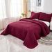 3pcs 100% Cotton Bedspread Set Coverlet Lightweight Quilt King Wine