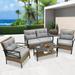 enyopro 4-Piece Outdoor Sectional Sofa Set PE Rattan Conversation Set with Arm Chairs Tea Table and Cushions All-Weather Cushioned Sofa Furniture Set for Backyard Patio Porch Garden Poolside K3050