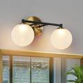 Icey Modern 2/3-Light Black Gold LED Bathroom Vanity Light Globe Glass Wall Sconce 11 2-Light