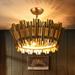 Mid-century Modern Drum Chandelier 3-Light Wood Cage French Country Artistic Handmade Dining Room Lights - D20 x H 13