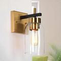 Valina Modern 1-Light Black Gold Cylinder Wall Sconces Glass Dimmable Bathroom Vanity Lighting - 4 L x 6.5 W x 9 H