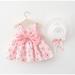 Binwwede Infant Dress Summer Bow Floral Print Sleeveless A-line Dress with Sun Hat for Beach Party Wear