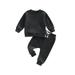 Diconna Toddler Baby Girl Boy Clothes Long Sleeve Sweatshirt Top Elastic Waist Pants Set Causal 2Pcs Outfit Dark Gray 0-6 Months
