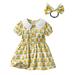 Girls And Toddlers Dresses Short Sleeve A Line Short Dress Casual Print Yellow 120