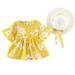 Dresses for Girls Short Sleeve A Line Short Dress Floral Print Yellow 100