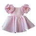 Toddlers And Baby Girls Dress Short Sleeve Mini Dress Casual Print Pink 110