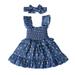 KIMI BEAR Infant Girls Dress 12 Months Infant Girls Spring Summer Dress 18 Months Infant Girls Dot Sequins Ruffles Suspender Denim Dress + Headband 2PCS Set Blue