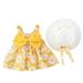 Girls Dresses Short Sleeve Fashion Dress Floral Print Yellow 90