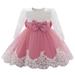 Baby Girls Ruffle Long Sleeve Lace Bowknot Flower Dresses Pageant Party Wedding Princess Dress Girls Dress plus Size