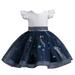 Girls Dresses Short Sleeve A Line Short Dress Casual Print Navy 140