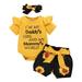 KIMI BEAR Infant Girls Outfits 12 Months Infant Girl Spring Summer Outfits 18 Months Infant Girl Font Prints Short Sleeve One-Piece + Sunflower Prints Shorts + Headband 3PCS Set Yellow