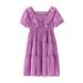 Girl s Summer Dresses Short Sleeve Party Tutu Dresses Solid Print Purple 160
