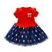 Little Girl Dresses Summer Casual Short Sleeve Mini Dress Floral Print Red Xl