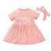 Toddlers And Baby Girls Dress Short Sleeve Midi Dresses Floral Print Pink 6-9M/74