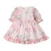 Girls Midi Dress Short Sleeve Party Tutu Dresses Floral Print Pink 100