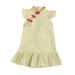 Girls Midi Dress Short Sleeve A Line Short Dress Casual Print Yellow 110