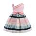 JURANMO Toddler Girls Bowknot Gown Casual Sleeveless Flower Decoration Birthday Party Gown One Strappy Striped Print Long Dresses