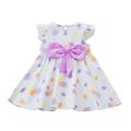 Penkiiy Toddler Kids Baby Girls Casual Bowknot Polka Dot Print Dress Party Princess Easter Dresses for Toddler Girls 3-4 Years Purple On Clearance