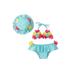 Qtinghua Infant Baby Girls Bikini 3Pcs Swimwear Bathing Suit Halter Top Bikini Bottoms with Hat Summer Swimsuit Blue 12-18 Months