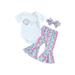 jaweiwi Baby Toddler Girls Pants Clothes Set 0 3M 6M 9M 12M Short Sleeve Letters Print Romper with Flower/Fish Scale Print Flare Pants and Headband