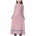 SOOMLON Girl s Islamic Dress Set Long Dress Long Sleeve V Neck Color Block Dress Prom Dress Ramadan Pink 14-15 Years
