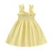 Summer Dress Girls Sleeveless A Line Short Dress Solid Print Yellow 110