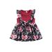 Lamuusaa Toddler Girls Spring A-line Dress Sleeveless Round Neck Bow Front Floral Print Dress