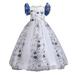 Flower Girl Dress Short Sleeve Midi Dresses Casual Print Blue 160