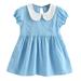 Girl s Summer Dresses Short Sleeve Party Tutu Dresses Casual Print Light Blue 120
