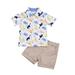 Penkiiy Toddler Baby Boys Fashion Short Sleeve Blouse Dinosaur Print Retro Shorts Gentleman s Suit Toddler Boys Shorts Set 18-24 Months Khaki On Sale