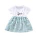 Girls Midi Dress Short Sleeve Princess Dress Floral Print Mint Green 70