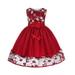 Girls Midi Dress Short Sleeve Princess Dress Casual Print Red 150