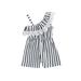 Coduop Toddler Baby Girls Bodysuit Sleeveless Lace One Shoulder Striped Jumpsuit Playsuit
