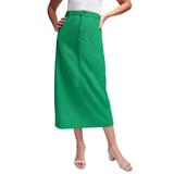 Plus Size Women's Classic Cotton Denim Midi Skirt by Jessica London in Kelly Green (Size 22) 100% Cotton