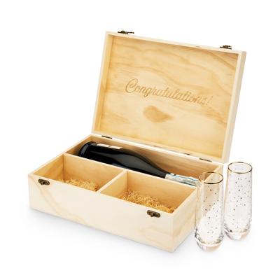 Celebrate Wood Champagne Box With Set Of Flutes by Twine in Natural