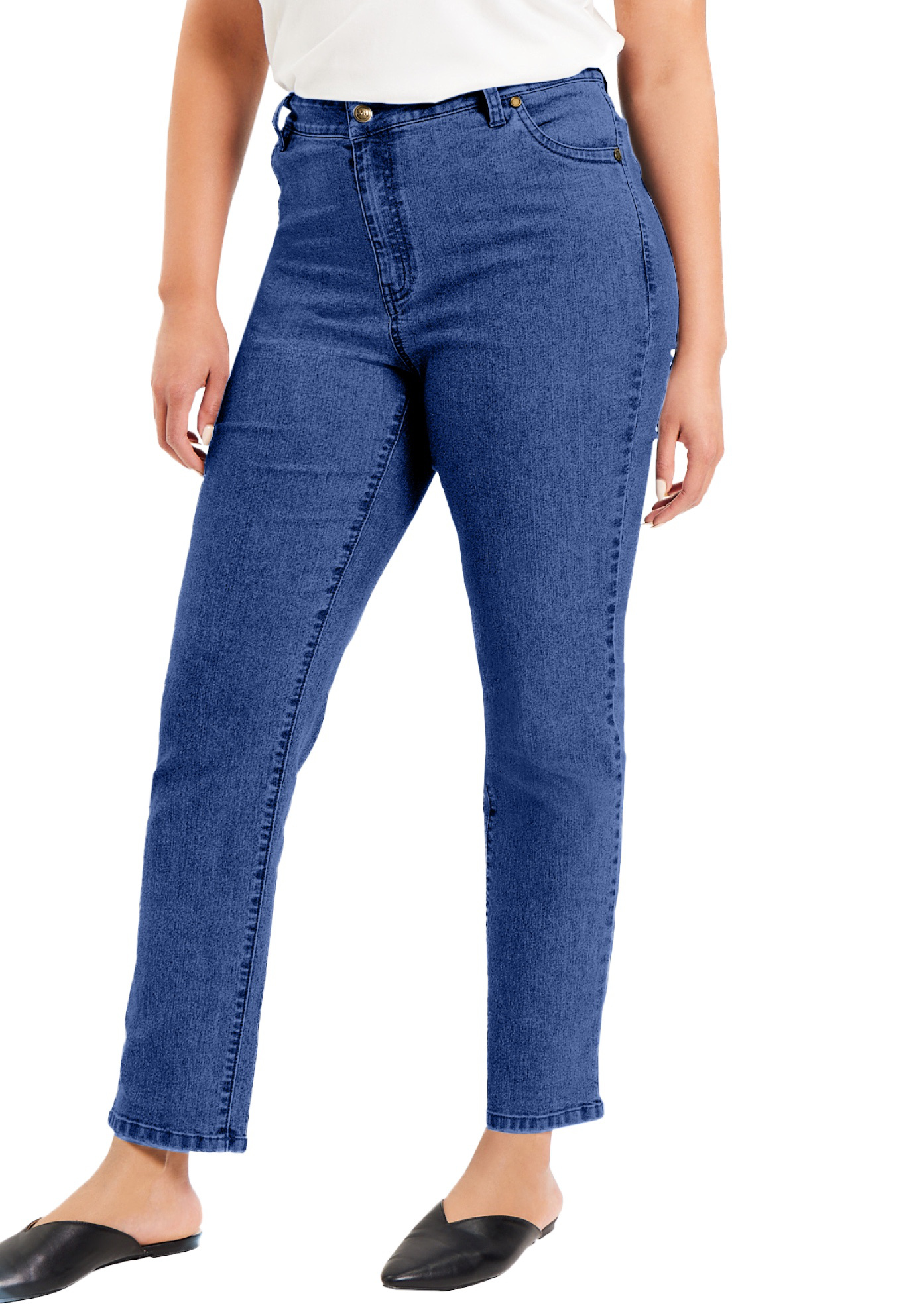 Plus Size Women's June Fit Straight-Leg Jeans by June & Vie in Medium Blue (Size 30 W)