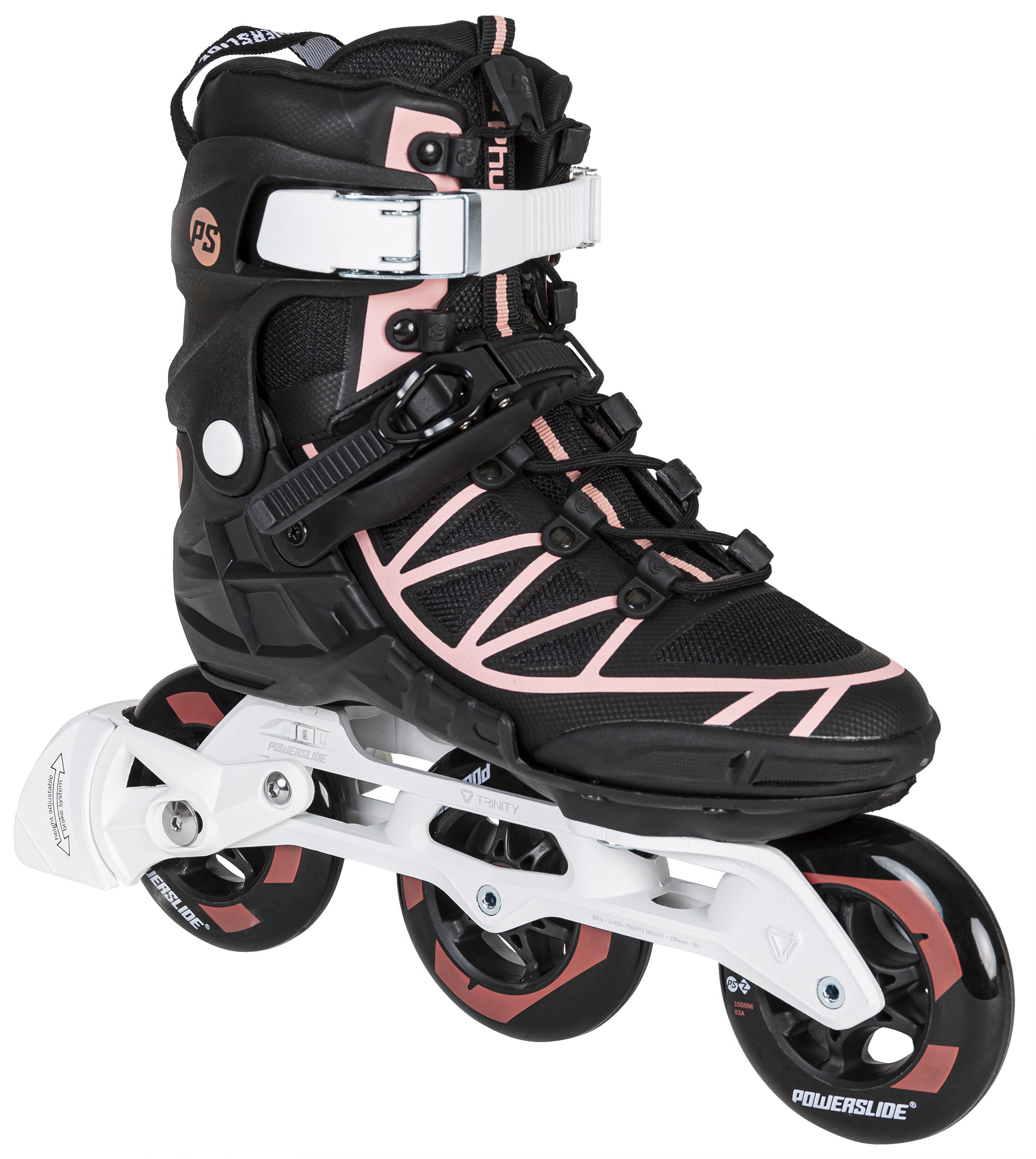 Inlineskates POWERSLIDE "Phuzion Argon Coral 100" Gr. 37, bunt (schwarz, weiß, rosé), Inlineskates_Rollschuhe, 37 (bis 100), Kunstfaser Image