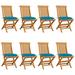 vidaXL Patio Chairs with Light Blue Cushions 8 pcs Solid Teak Wood - 18.5'' x 23.6'' x 35''