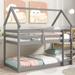 Twin Size Wooden Loft Bed with Roof Design & Safety Guardrail for Bedroom, Apartments & Kids Room, No Box Spring Needed