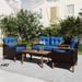 4-Piece Patio Furniture Sets, Outdoor Conversation Sets Patio Wicker Rattan Furniture Sofa Sets with Wood Table and Legs