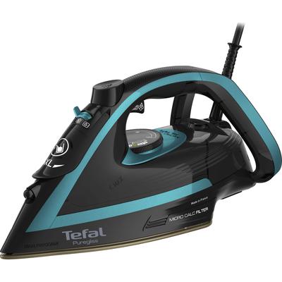 TEFAL Dampfbügeleisen "Puregliss, 3000 W, 280 g/Min. Dampfstoß, XL Wassereinfüllöffnung", blau (schwarz, türkis), B:14cm H:18cm T:34cm, Bügeleisen, stabile Ablage, Kalkfilter, Auto-Abschaltung, schwarz/türkis, FV8066 Image