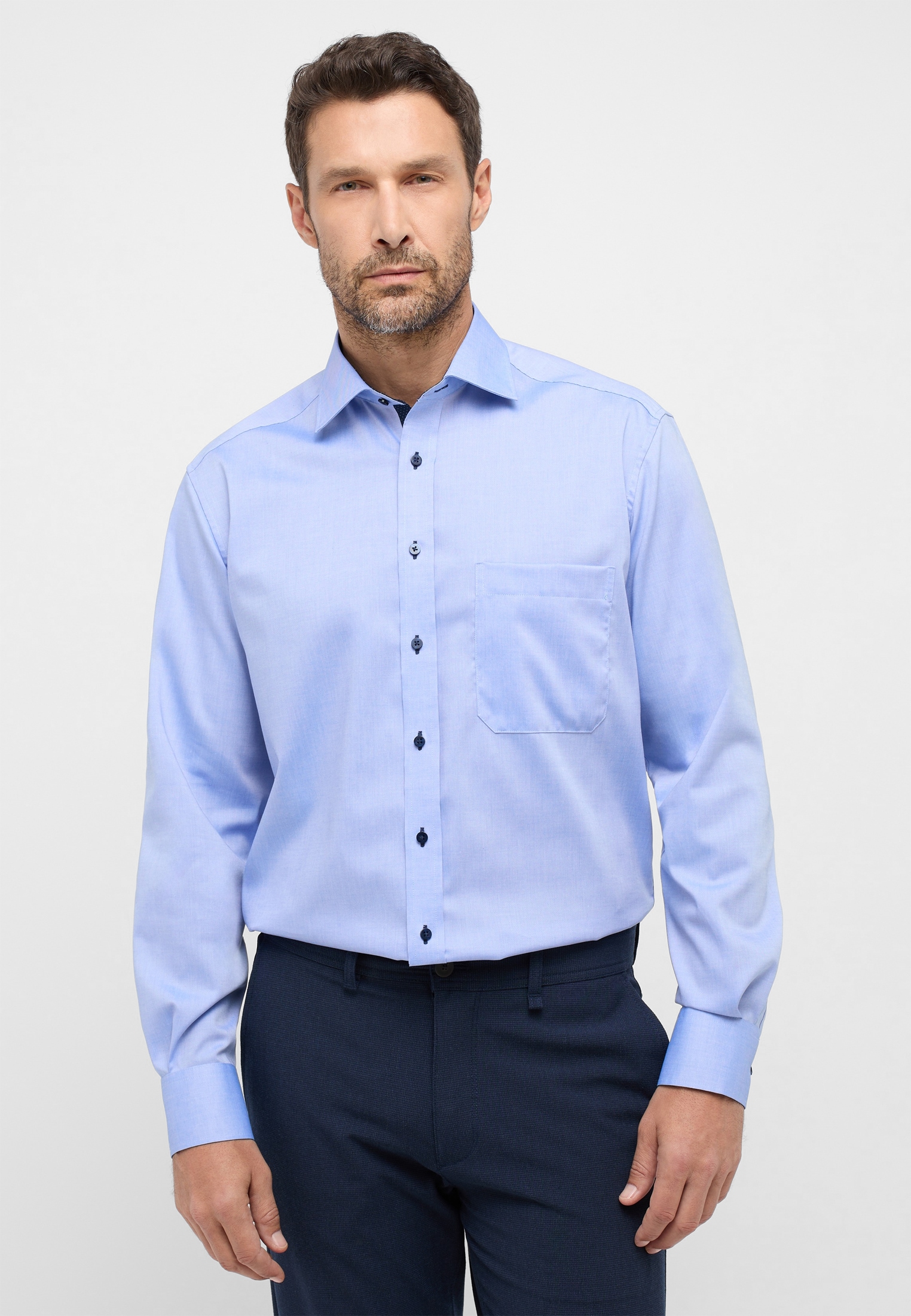 Langarmhemd ETERNA "COMFORT FIT", Herren, Gr. 42, Normalgrößen, blau, 100% Baumwolle, normal, Manschette, Hemden, NON IRON (bügelfrei) Image