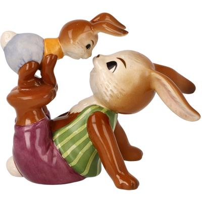 Osterhase GOEBEL "Frechdachs", bunt, B:10cm H:6cm T:9cm, Steingut, Dekofiguren, Sammelfigur, Hasenvater mit Hasenkind Image