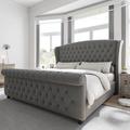 Willa Arlo™ Interiors Dulane Velvet Upholstered Sleigh Bed w/ Scroll Wingback Headboard & Footboard Velvet in Gray | 52 H x 66 W x 91 D in | Wayfair