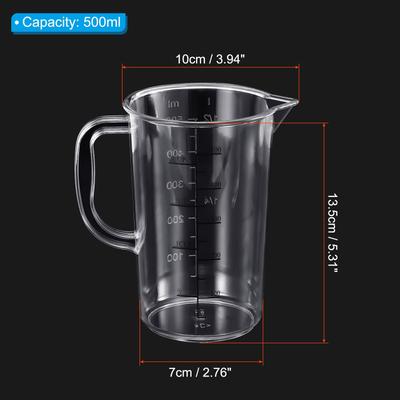 Graduated Beaker, 500ml PC Plastic Liquid Measuring Cup Double Sided Graduations - Transparent
