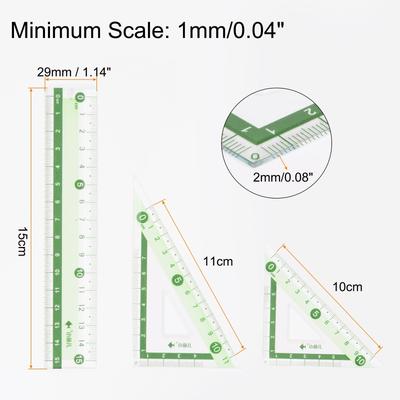 4pcs Ruler Set 15cm Straight Ruler Protractor Triangle with Wavy Line