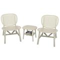 3-Piece Hollow Design Patio Table Chair Set All Weather Conversation Bistro Set Outdoor Table with Open Shelf and Lounge Chairs for Balcony Garden Yard White