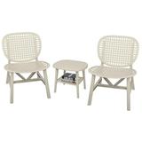 3-Piece Hollow Design Patio Table Chair Set All Weather Conversation Bistro Set Outdoor Table with Open Shelf and Lounge Chairs for Balcony Garden Yard White