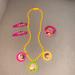 Disney Accessories | Lot Of Girls Dora The Explorer Hair Accessories Plastic Bottlecap Necklace | Color: Pink/Yellow | Size: Osg