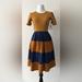 Lularoe Dresses | Lularoe Amelia Dress Xs Fit & Flare Pockets Navy Blue Mustard Yellow Stripe Nwt | Color: Blue/Yellow | Size: Xs